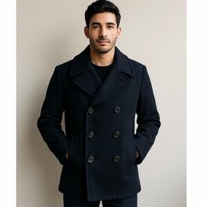 1960s Black Kersey Wool Peacoat